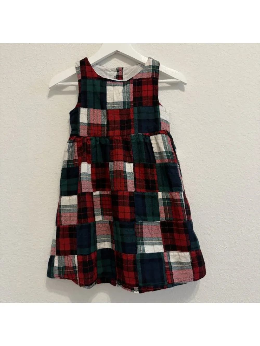 Gymboree Patchwork Sleeveless Christmas Dress Size 6 100% Cotton Red/Green Plaid